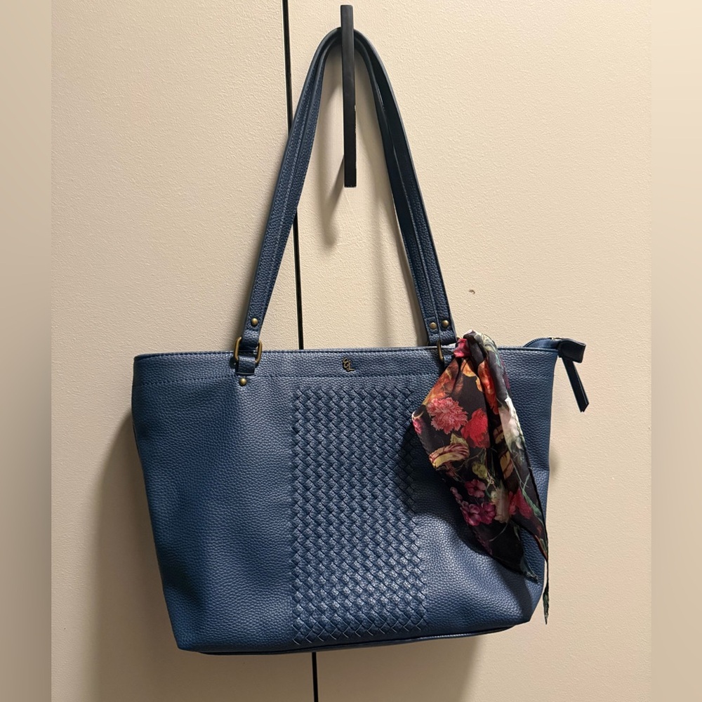 Elliott Lucca Navy Tote with Floral Scarf
